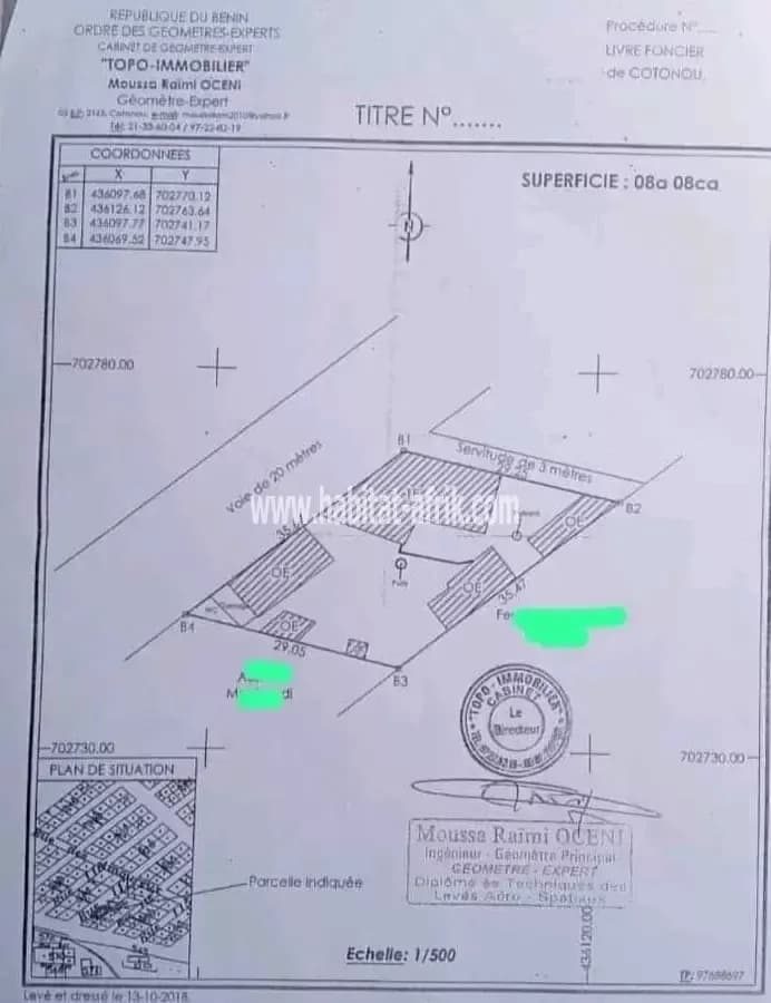 PARCELLE LOTIE ET RECASÉE À VENDRE À COTONOU, ZONE SONEF &amp; RIMBO COMPAGNIE