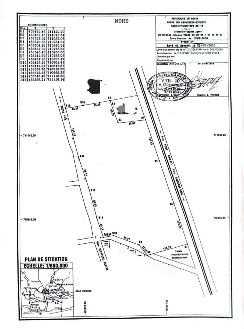 3 HECTARES AVEC TF AU BORD DE LA VOIE DJREGBE- PORTO-NOVO