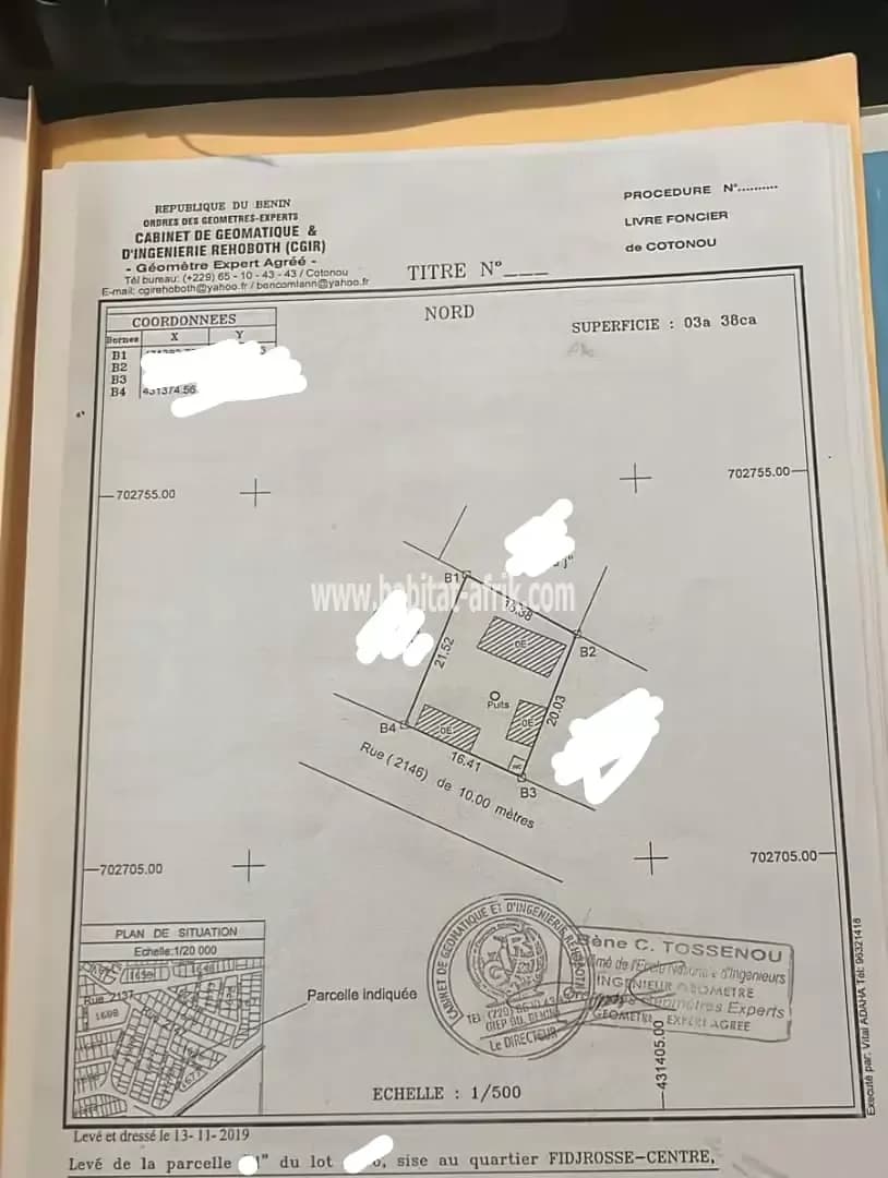 PARCELLE CLÔTURÉE À VENDRE À COTONOU FIDJROSSÈ GONDOUANA