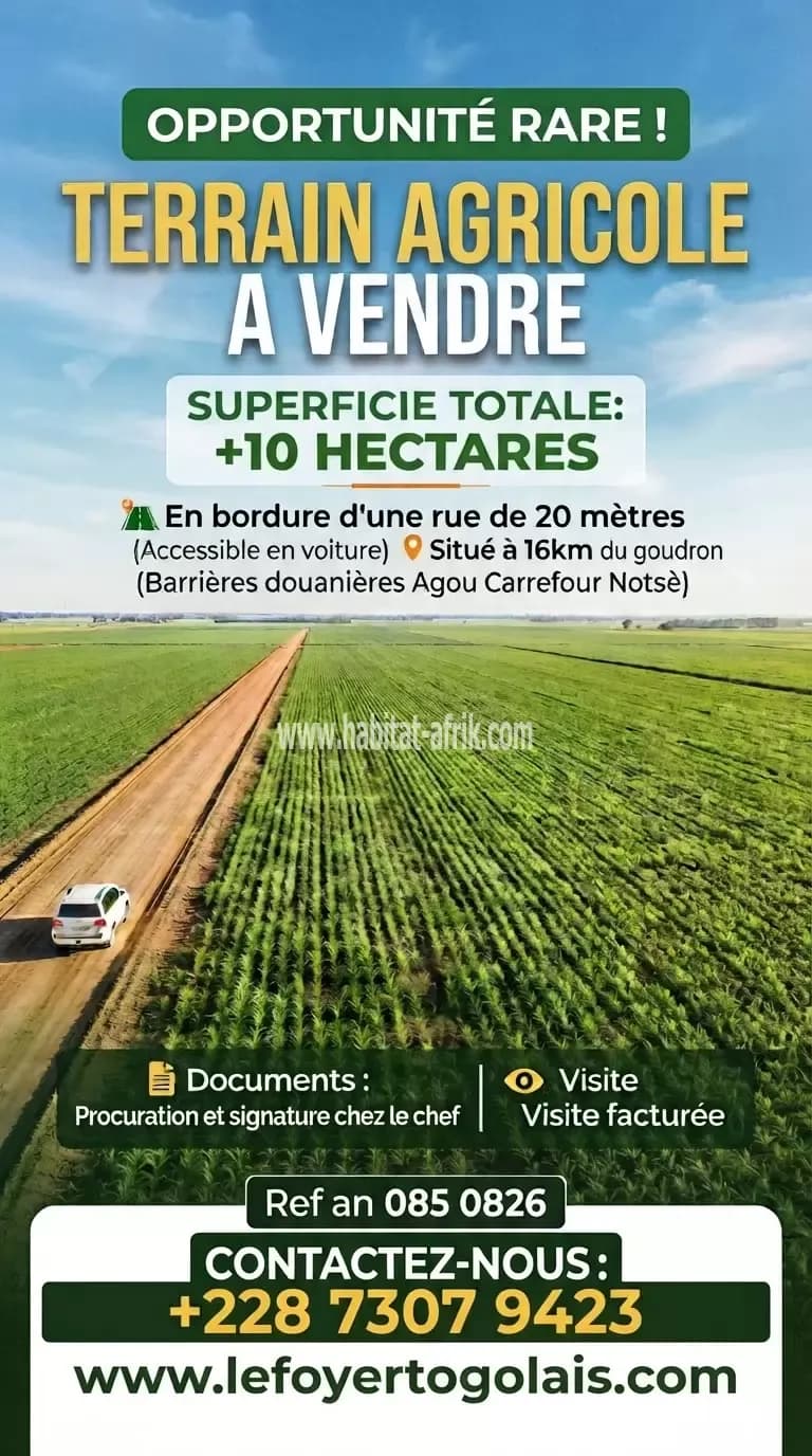 Terrain agricole à vendre situe a 16km carrefour notse agou lome togo