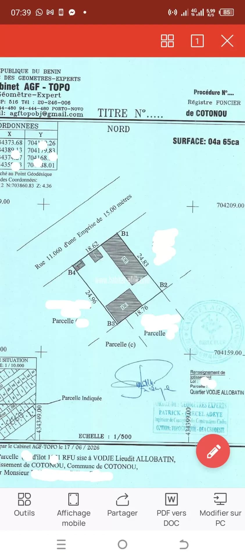 PARCELLE À VENDRE À COTONOU VODJÈ VON SONAR