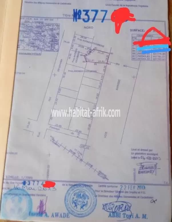 Nous mettons en vente une parcelle de 600 mètres carrés 1 lot bien située au bord de la rue 50m carrefour aïsed lome togo