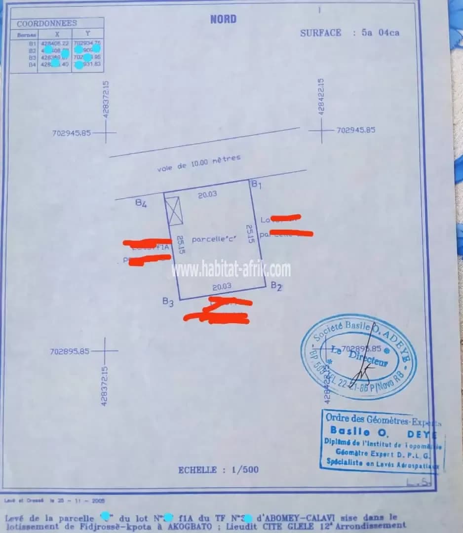 PARCELLE CLÔTURÉE AVEC TF À VENDRE À COTONOU FIDJROSSÈ AKOGBATO CITÉ GLÈLÈ