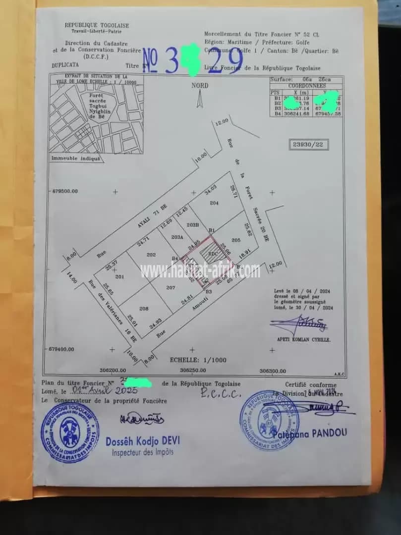 Terrain à vendre plus d’un lot (7a12ca) à pharmacie fidelia bè lome togo