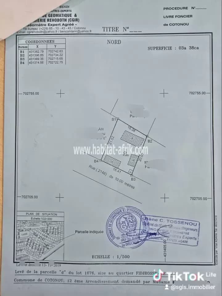 PARCELLE CLÔTURÉE À VENDRE À COTONOU FIDJROSSÈ CENTRE