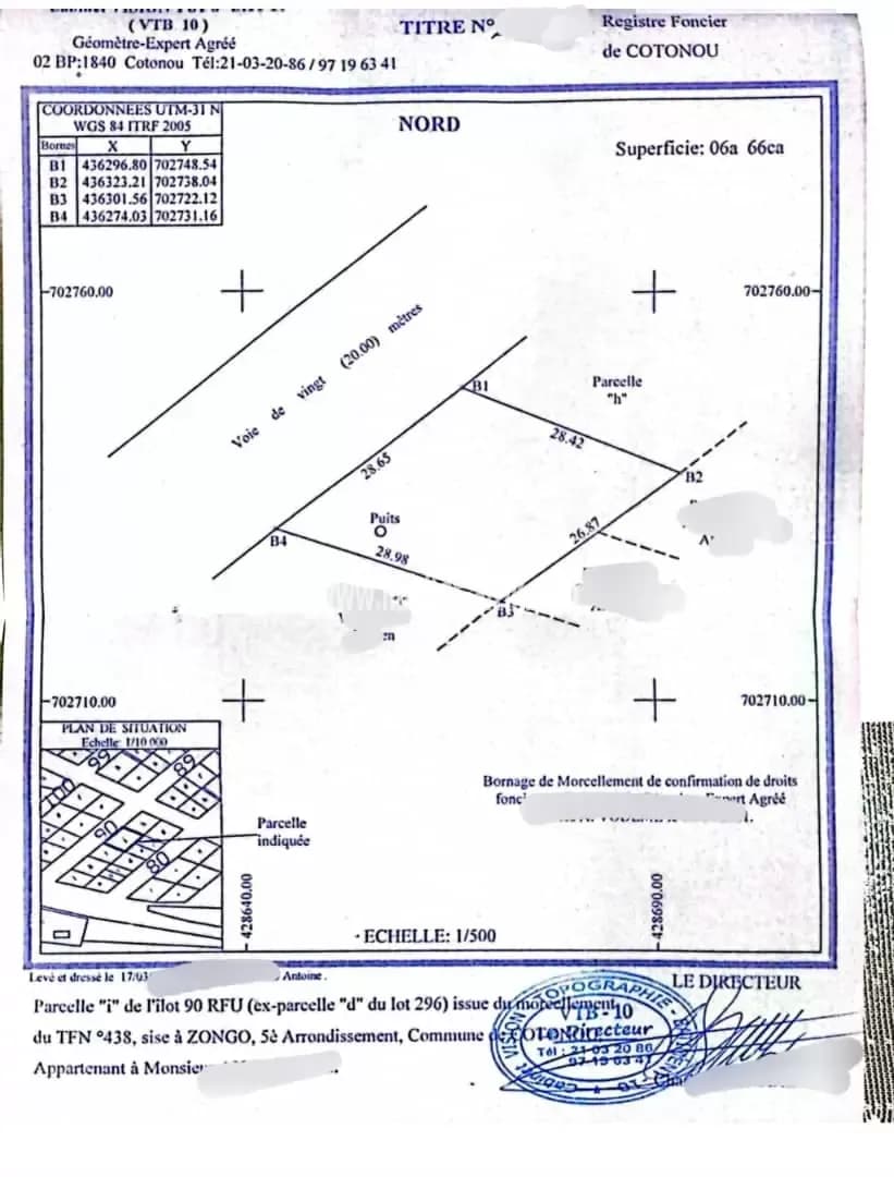 PARCELLE AVEC TF PERSONNEL EN 2ÈME POSITION DU GOUDRON À VENDRE À COTONOU ZONGO