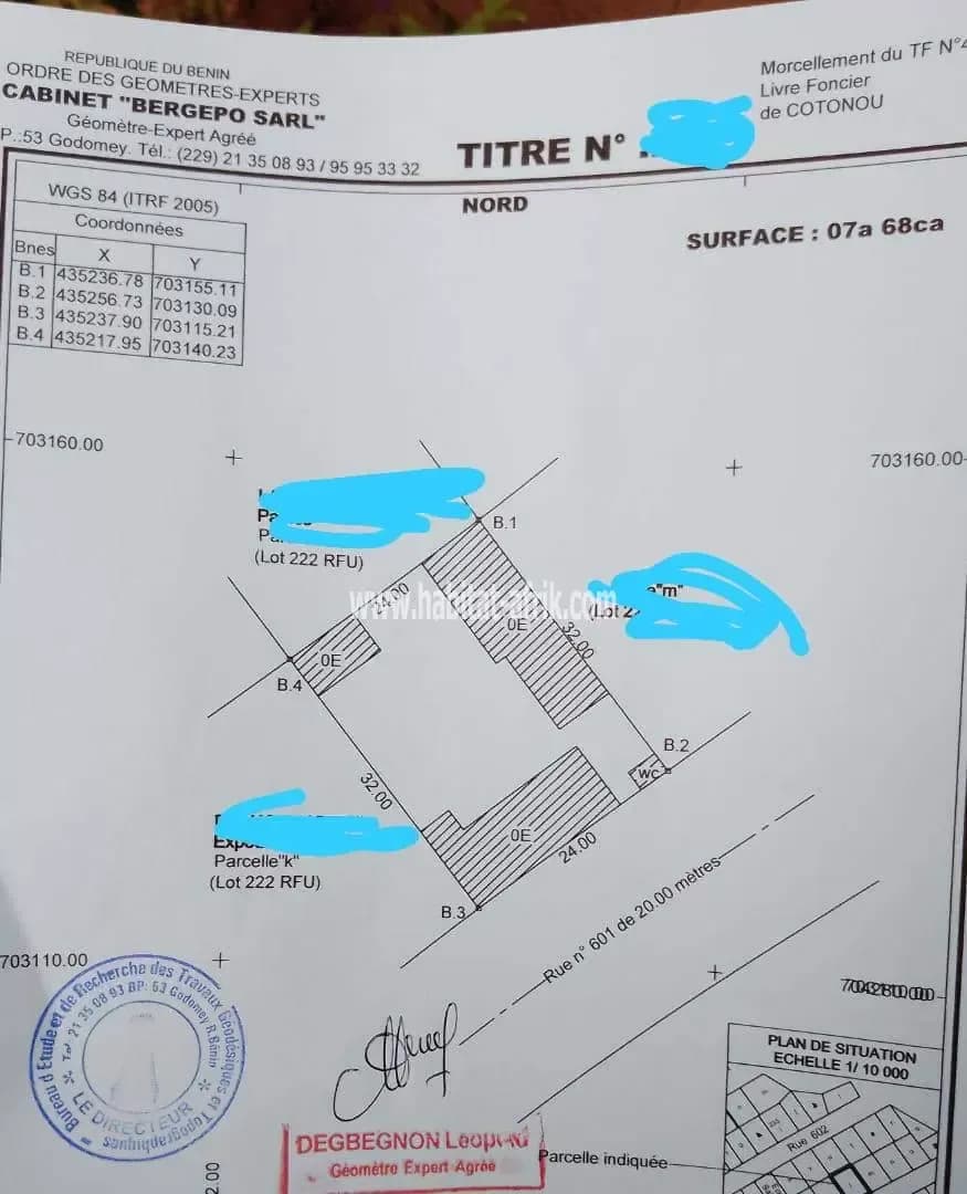 PARCELLE AVEC TF À VENDRE À COTONOU GBÉGAMEY