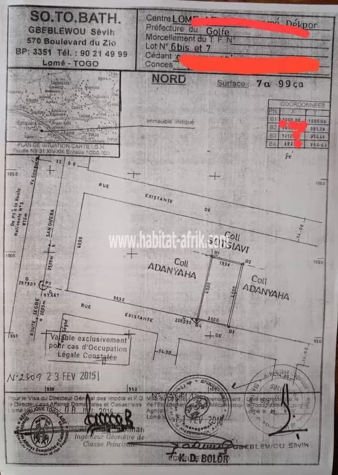 Terrain a vendre avec titre foncier 3 quart de lot situé à 700m de sanguera maco lome togo
