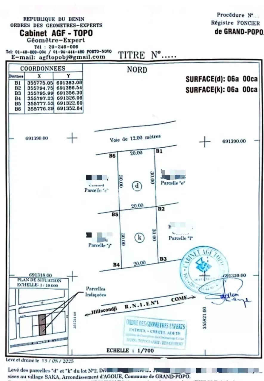 02 PARCELLES ENSEMBLES AVEC TF PERSONNEL À VENDRE AU BORD DU GOUDRON À GRAND-POPO