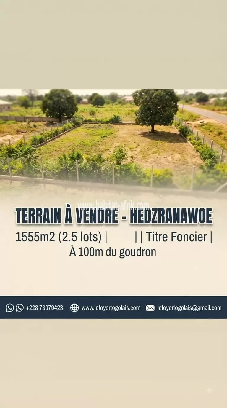 Terrain à vendre deux lots et demi collé avec titre foncier bien positionné à 100m du goudron Hedzranawoe total lome togo