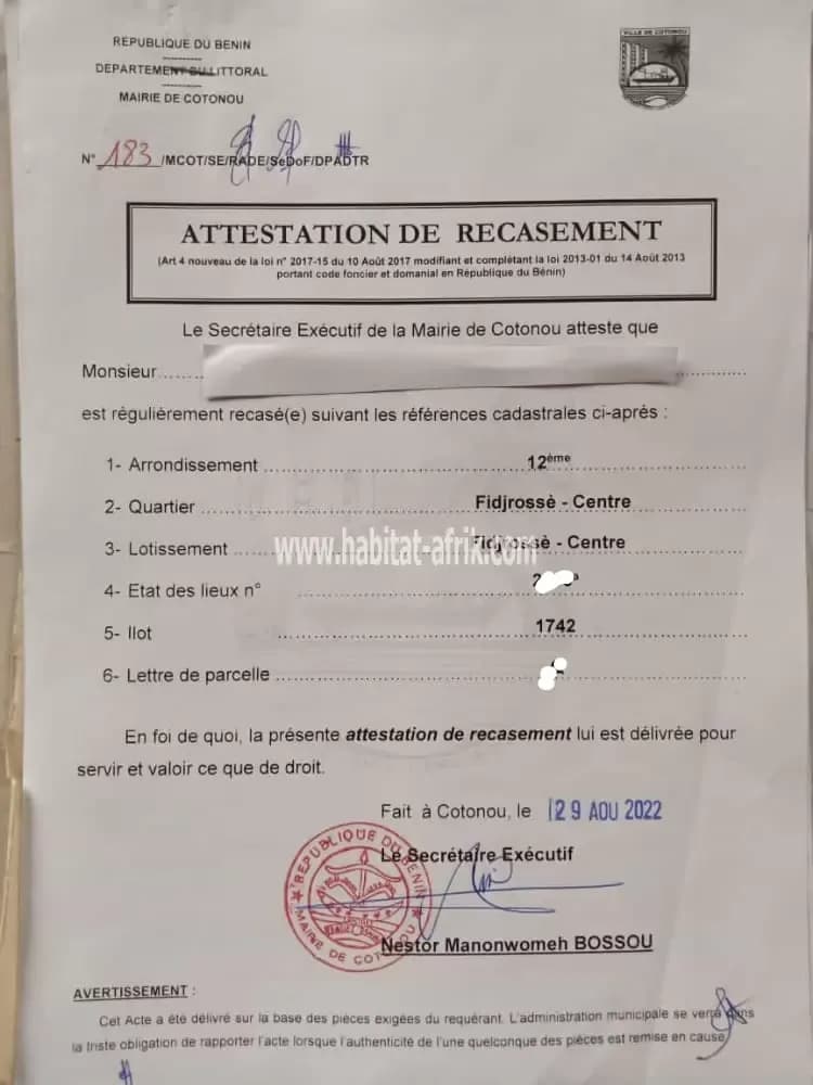 Parcelle à Fidjrossè