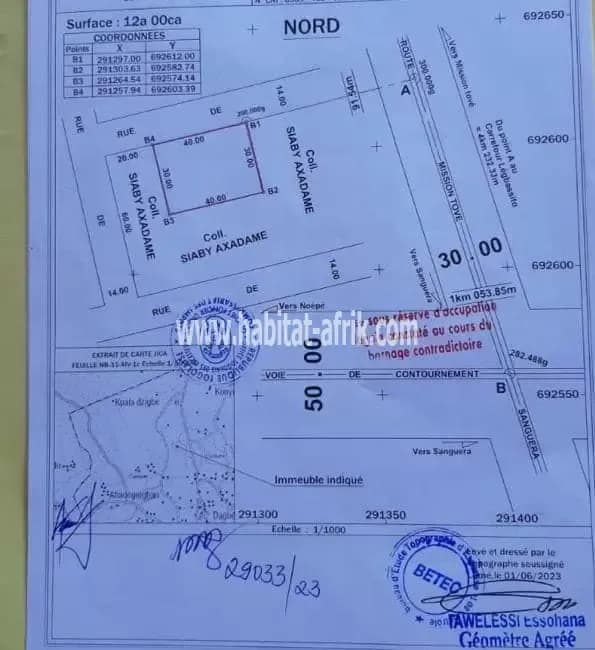 JE METS EN VENTE UNE PARCELLE DE TERRAIN UN (1) LOT JUSTE A UN (1) km DU GOUDRON CONTOURNEMENT KPALA LOME TOGO
