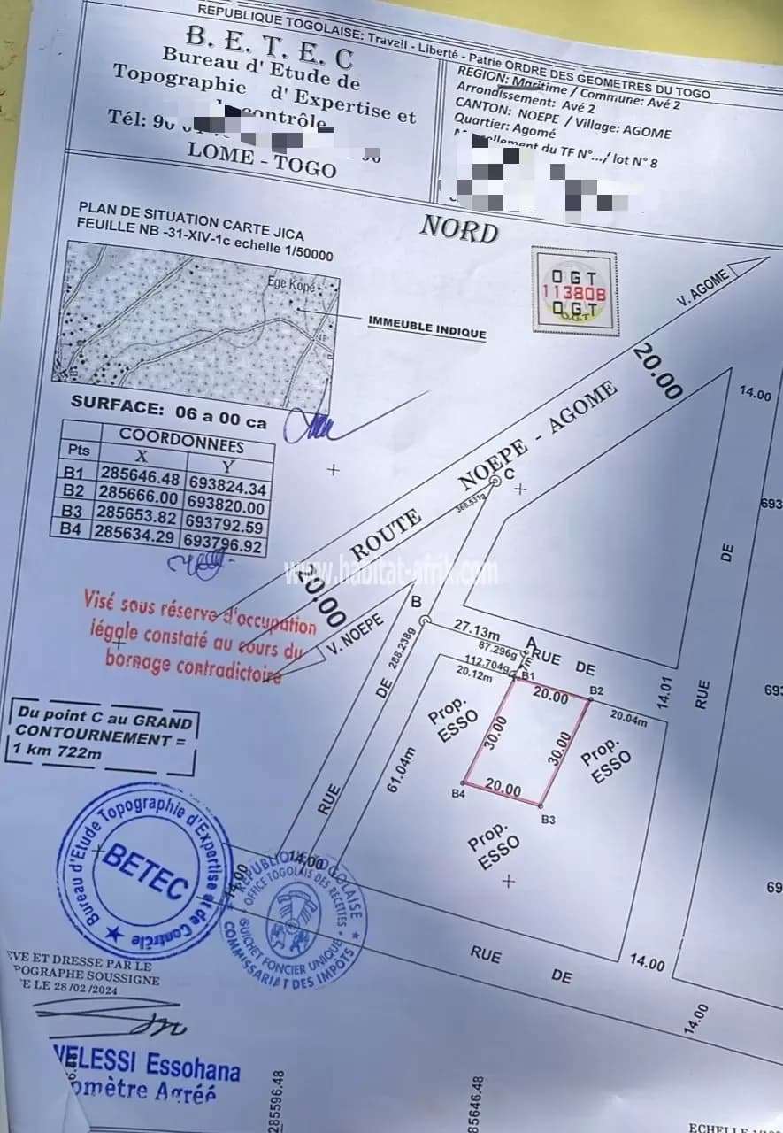 Nous mettons en vente une parcelle de un (01) lot située à noepe sur la rue agomé 1km du contournement station d’essence petrolium lome togo