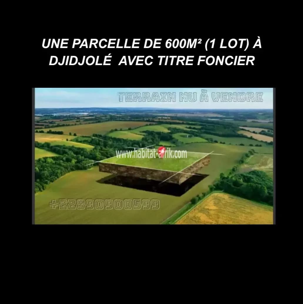 À VENDRE UNE PARCELLE DE 1 LOT (600m²) À DJIDJOLÉ