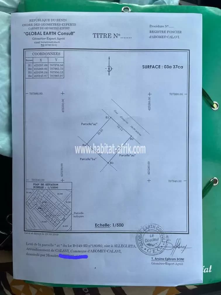 PARCELLE AVEC TF PERSONNEL À VENDRE À GODOMEY TOGOUDO GBÈGNIGAN