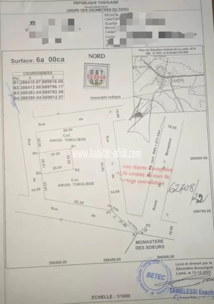 Je mets en vente une parcelle de terrain un (1) lot à 400m du goudron akepe peage lome togo