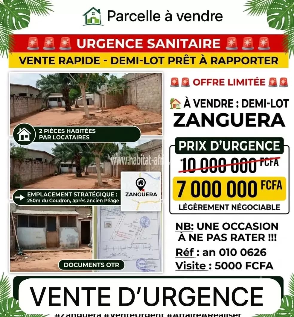 Urgence ???? une parcelle demi lot mise en vente situé à 250 mètres du goudron apres ancien peage sanguera lome togo