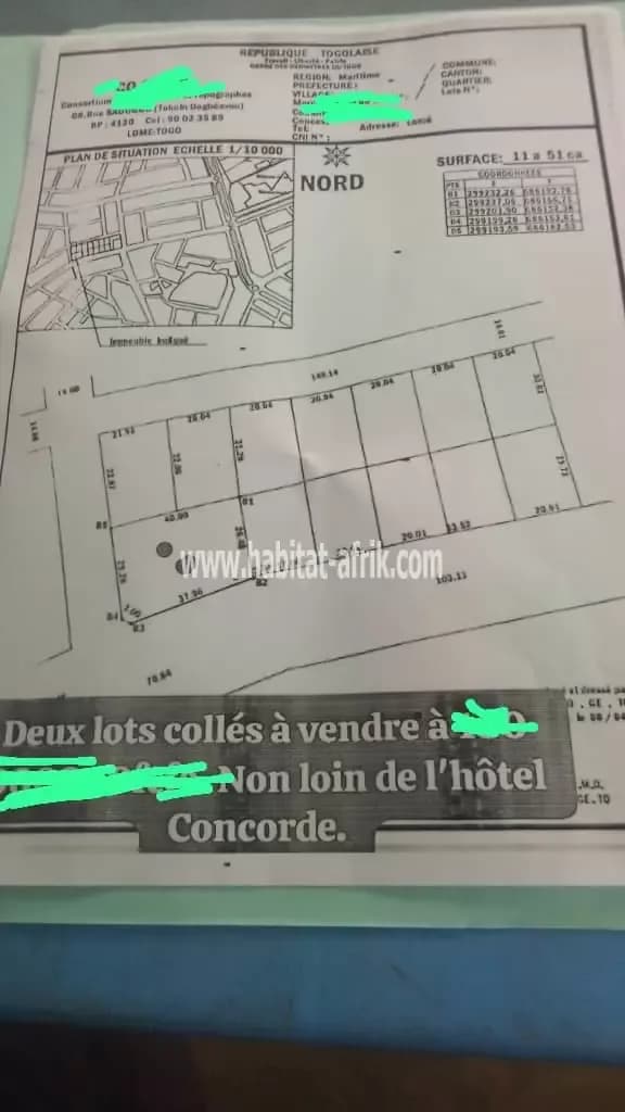 Je mets en vente une parcelle de terrain 2 lots et demi (1500m2) au bord du goudron agoe non loin du commissariat de police lome togo