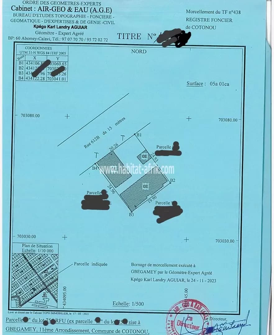 PARCELLE AVEC TF PERSONNEL À VENDRE À COTONOU CADJÈHOUN DERRIÈRE PÈRE AUPIAIRE