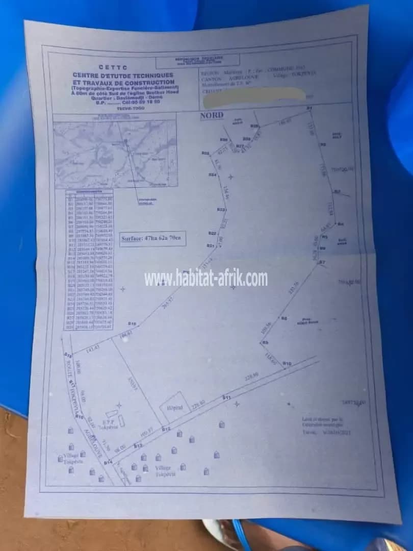 Terrain agricole a vendre 7 hectares situé à Agbelouvé togo
