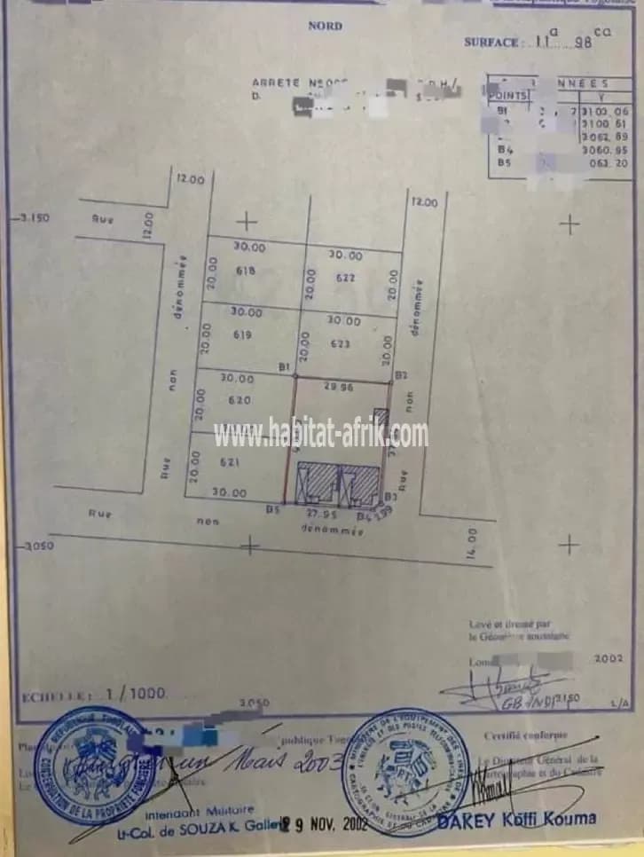 Terrain à vendre 2 lots collés, en angle de rue avec titre foncier solidement clôturer a coté de l’institut éssor et 200 mètres du rond-point douane adidogomé lome togo