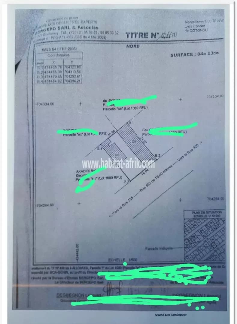 PARCELLE AVEC TF PERSONNEL À VENDRE À COTONOU ÉTOILE ROUGE