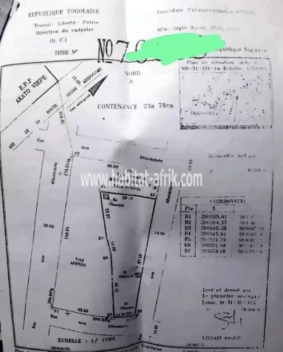 Nous mettons en vente une parcelle d’un quart de lot situé à akato viepe église catholique lome togo
