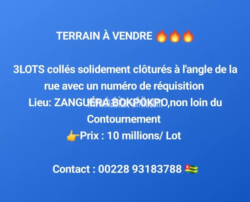 3 LOT COLLÉS SOLIDEMENT CLÔTURÉS AVEC NUMÉRO DE RÉQUISITION À ZANGUÉRA BOKPOKPO