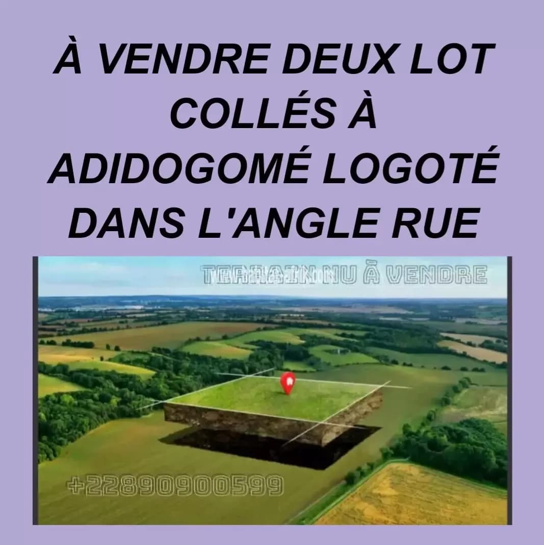À VENDRE 2 LOTS COLLÉS DANS L'ANGLE RUE À ADIDOGOMÉ
