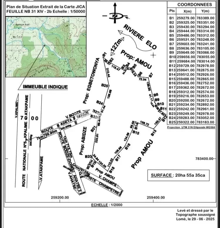 Je mets en vente une parcelle de terrain agricole situé à kpele toutou 12,5km du goudron national RN5 adeta togo