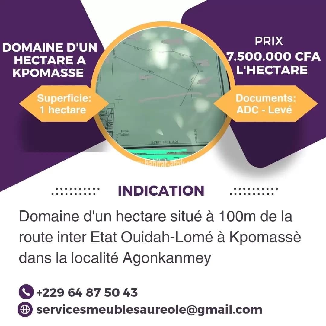 DOMAINE D'UN HECTARE A KPOMASSE