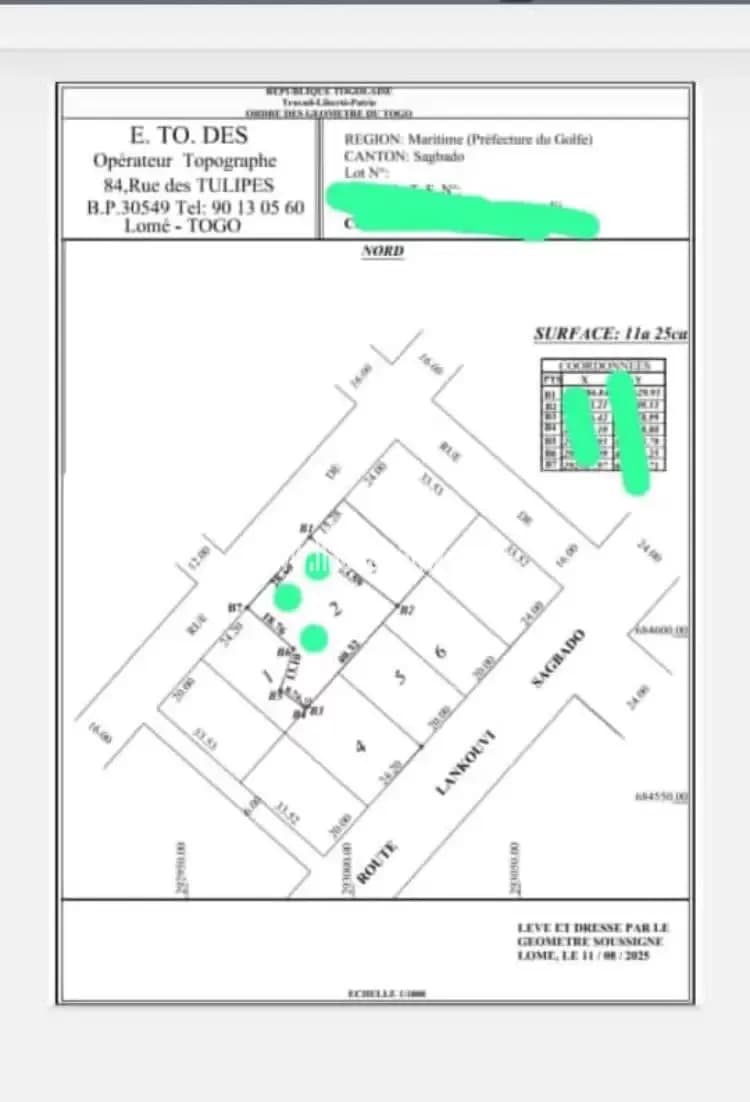 Je mets en vente une parcelle de terrain 02 lots à adidogome sagbado 450m du goudron sanol avec titre foncier lome togo