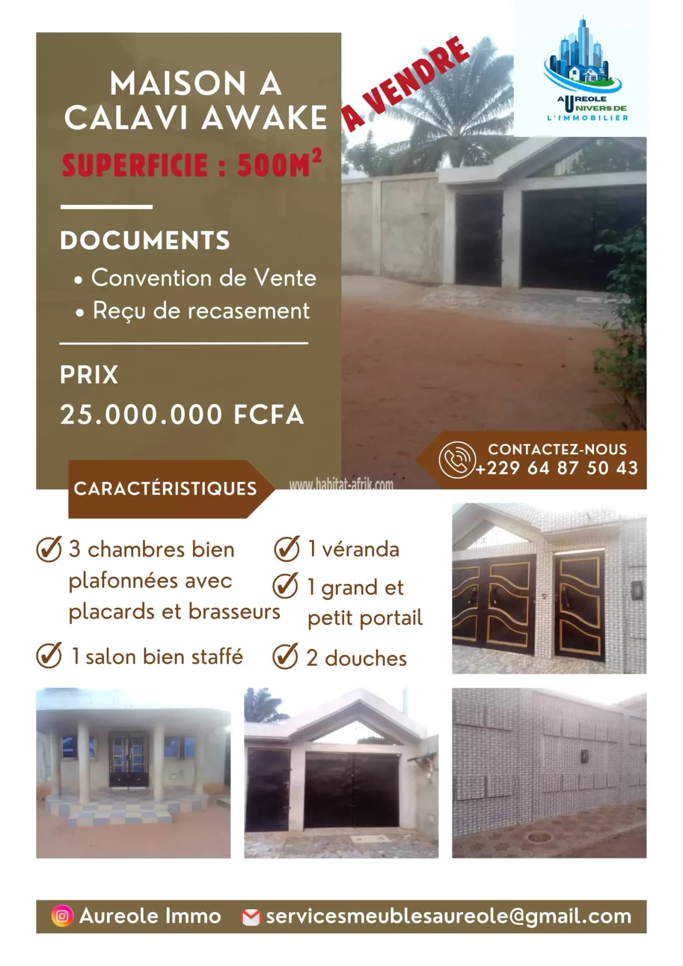 Maison de 3 chambres à calavi awakè