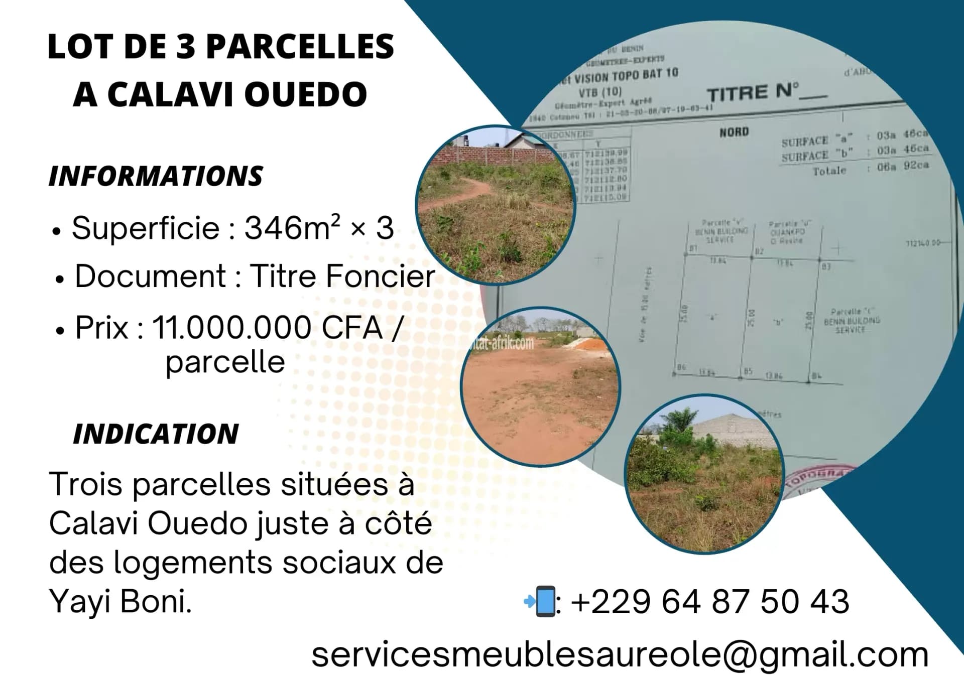 TROIS PARCELLES A CALAVI OUEDO