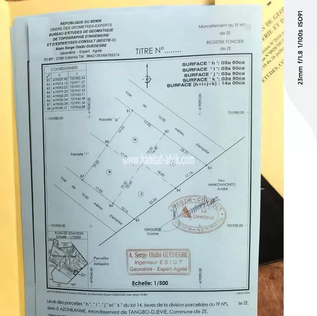04 PARCELLES ENSEMBLES AVEC TF À VENDRE À CALAVI GLO ZONE INDUSTRIELLE GDIZ