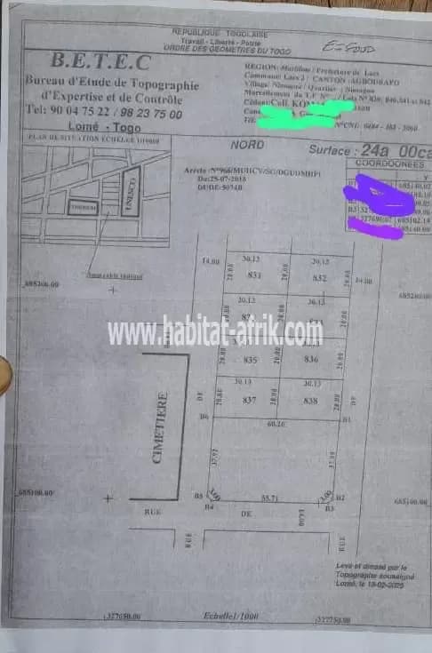 Terrain à vendre quatre (4) lots collé, à dagué 1km de la plage lome togo