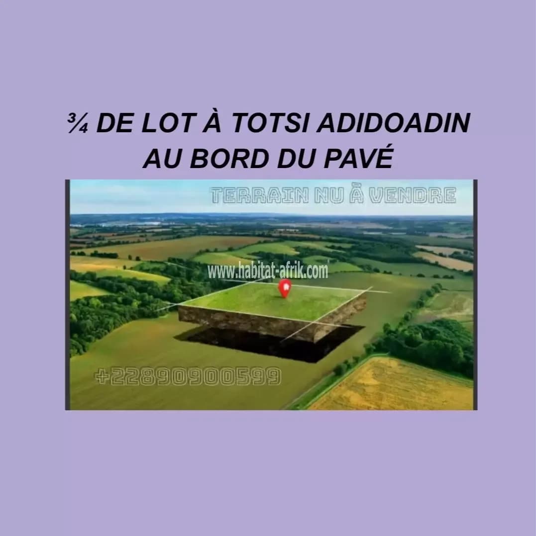 À VENDRE 3/4 DE LOT À TOTSI ADIDOADIN AU BORD DU PAVÉ