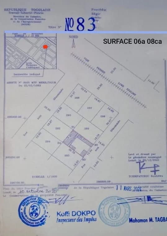 Terrain à vendre, un lot derrière le lycée technique Adidogomé lome togo