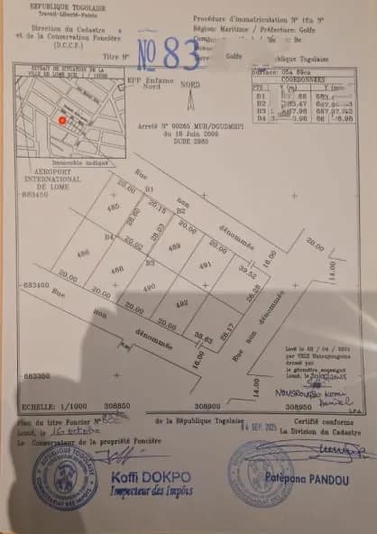 Terrain à vendre, OPPORTUNITÉ D'UN LOT AVEC TITRE FONCIER PERSONNEL À 40 MILLIONS À ATIÉGOU KOKOU GATO Lome togo